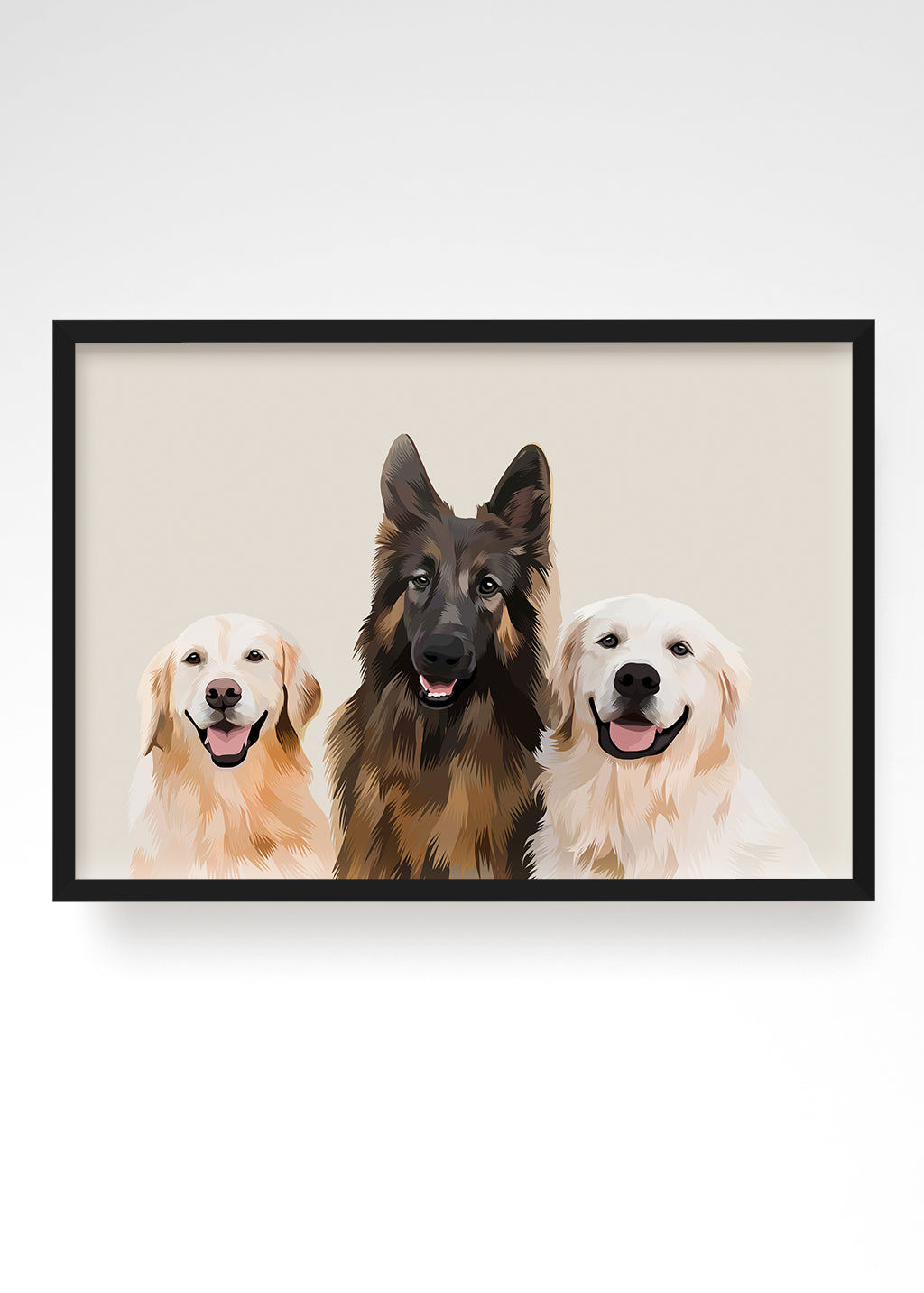 Bespoke Pet Portraits, 3 Pet Portrait, Dog Portrait Gifts, Multiple Pet Portrait