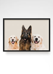 Bespoke Pet Portraits, 3 Pet Portrait, Dog Portrait Gifts, Multiple Pet Portrait