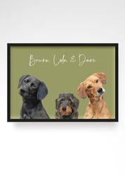 Multiple Pet Portrait, Dog Portrait Gifts, 3 Pet Portrait, Bespoke Pet Portraits